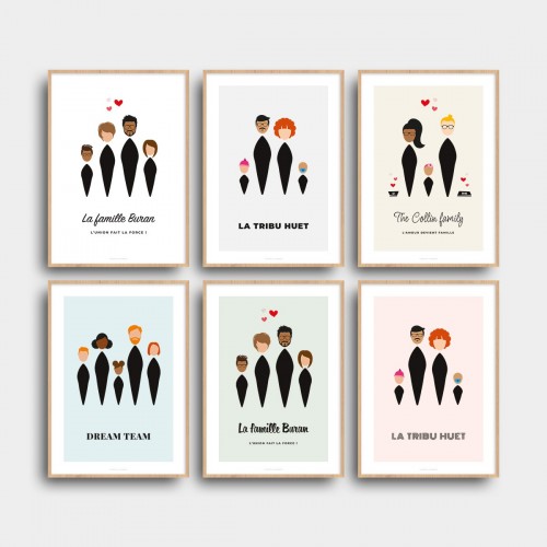 Affiche famille personnalisée avec visages minimalistes