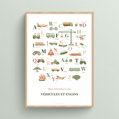 Affiche abécédaire de véhicules et engins décalés