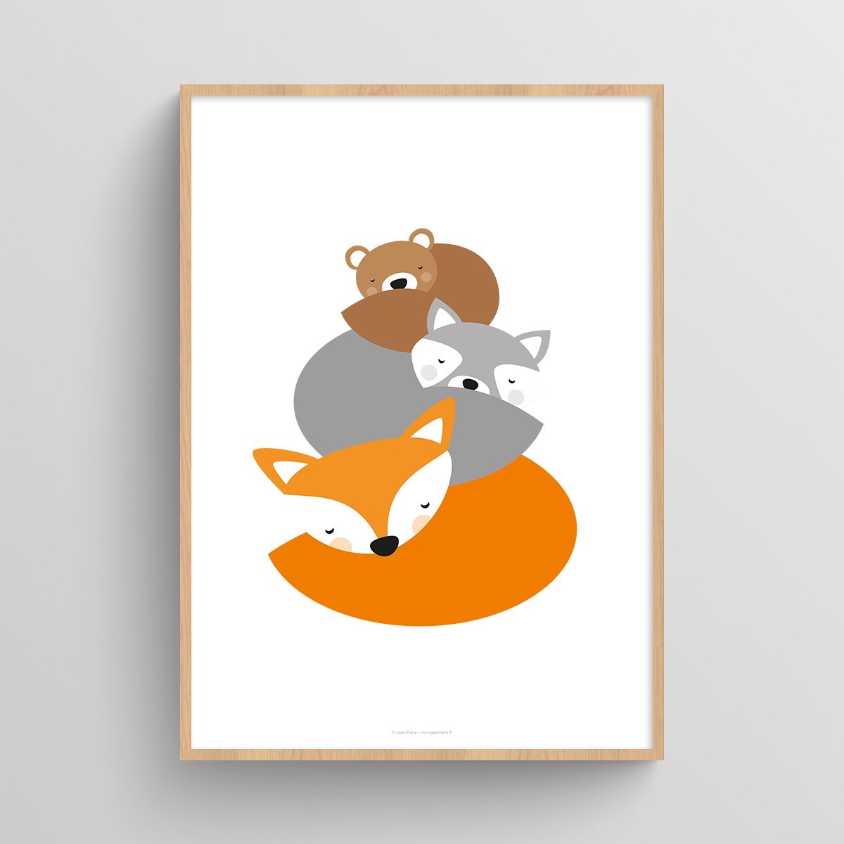 Affiche animaux chambre bébé, poster animaux de la forêt : ourson