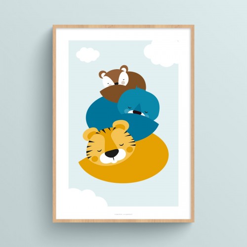 Affiche animaux rigolos pour bébé : écureuil, otarie et tigre