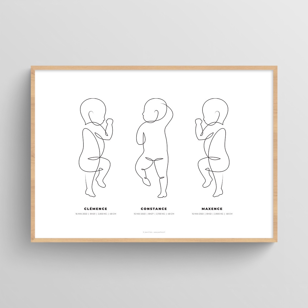 affiche naissance Mon trio de bébés au trait Blanc Typo Moderne 1
