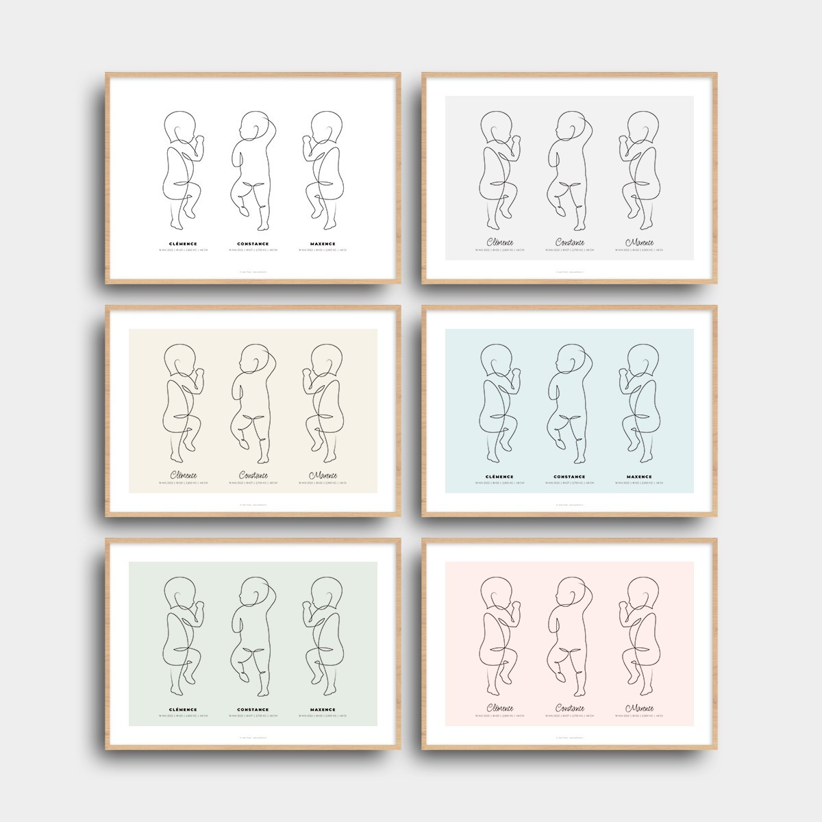 affiche naissance Mon trio de bébés au trait Blanc Typo Moderne 2