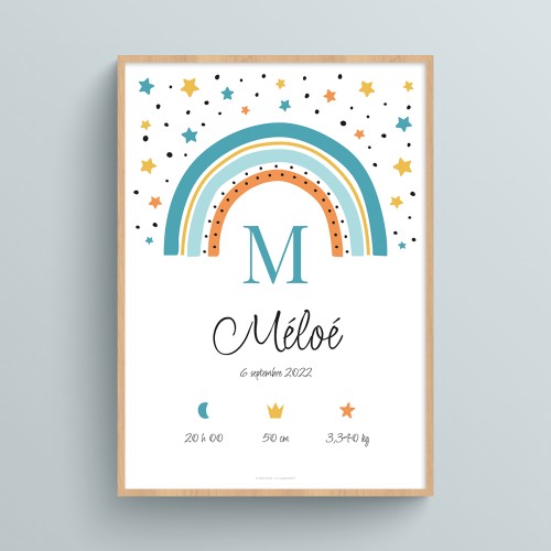 Affiche Arc-en-ciel étoilé de naissance personnalisée avec prénom